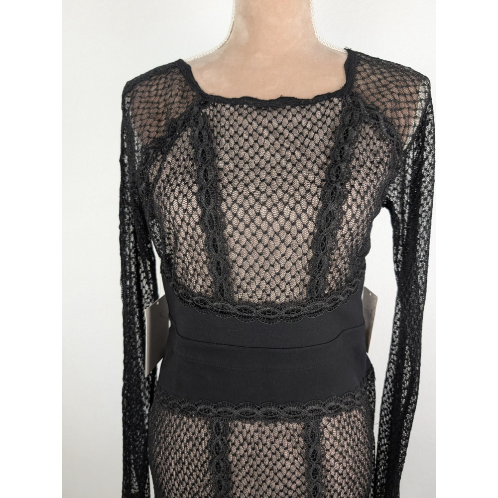 NWT Free People Black Lace & Mesh Bodycon Dress Sz M Goth Grunge Date Night Sexy - Picture 4 of 12